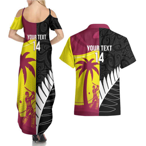 New Zealand and West Indies Cricket Custom Couples Matching Summer Maxi Dress and Hawaiian Shirt Black Cap Windies Together - Aussie Hoodie