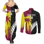 New Zealand and West Indies Cricket Custom Couples Matching Summer Maxi Dress and Long Sleeve Button Shirt Black Cap Windies Together - Aussie Hoodie