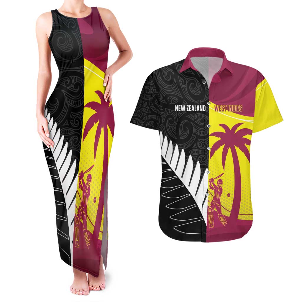 New Zealand and West Indies Cricket Custom Couples Matching Tank Maxi Dress and Hawaiian Shirt Black Cap Windies Together - Aussie Hoodie