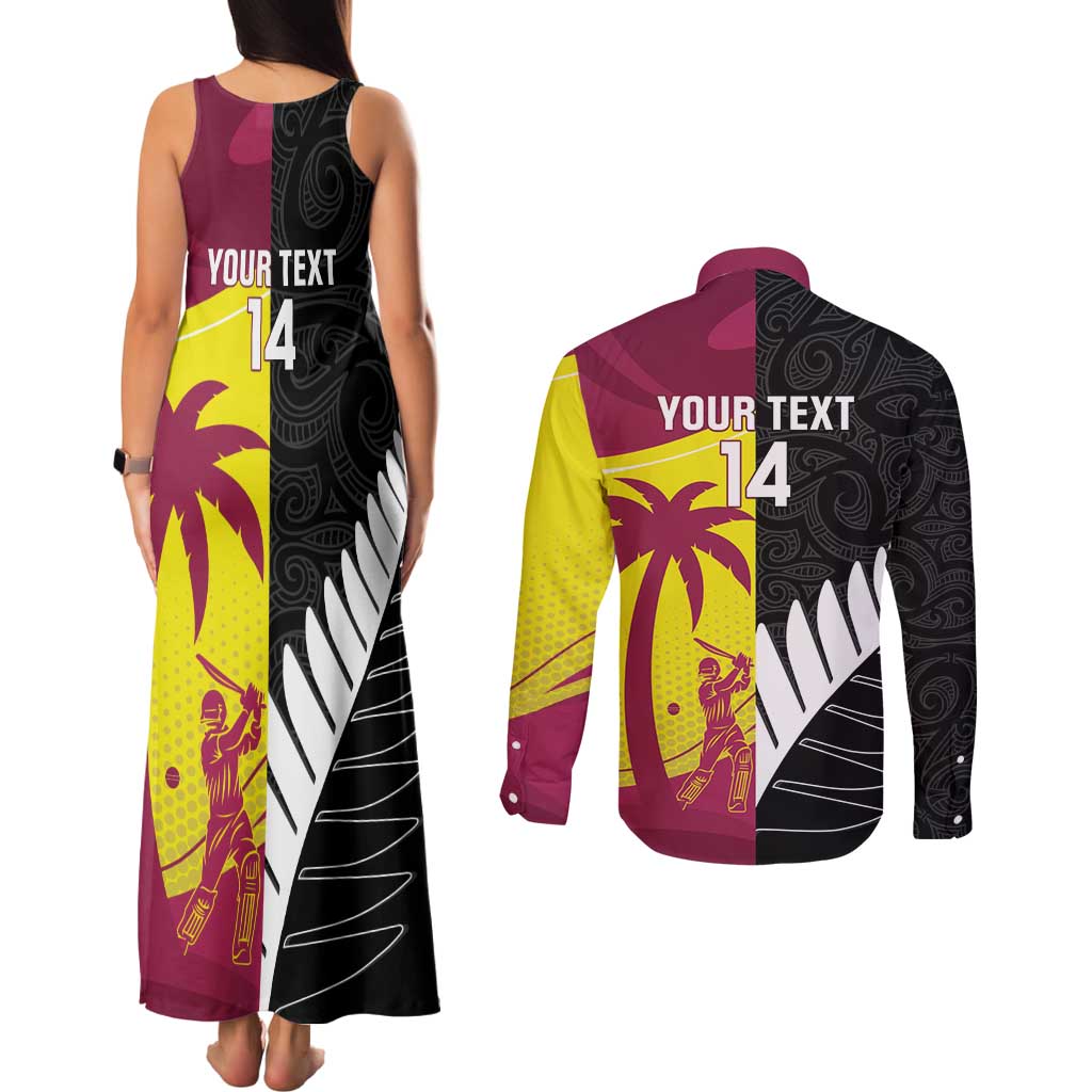 New Zealand and West Indies Cricket Custom Couples Matching Tank Maxi Dress and Long Sleeve Button Shirt Black Cap Windies Together - Aussie Hoodie
