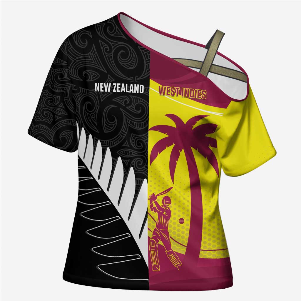 New Zealand and West Indies Cricket Custom Cross Shoulder Shirt Black Cap Windies Together - Aussie Hoodie