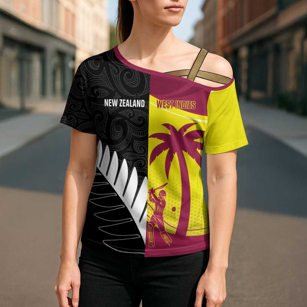 New Zealand and West Indies Cricket Custom Cross Shoulder Shirt Black Cap Windies Together - Aussie Hoodie