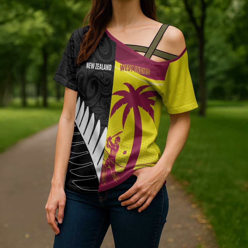 New Zealand and West Indies Cricket Custom Cross Shoulder Shirt Black Cap Windies Together - Aussie Hoodie