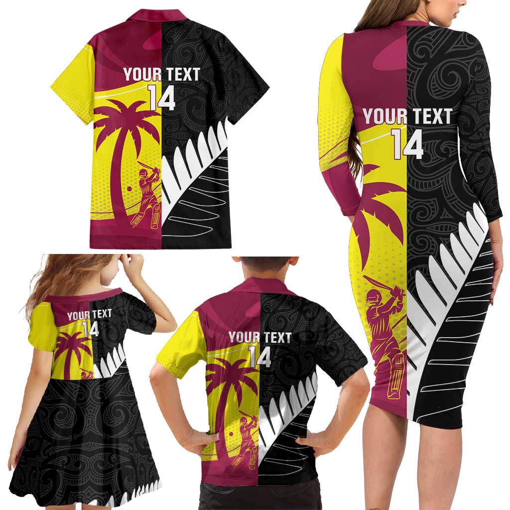 New Zealand and West Indies Cricket Custom Family Matching Long Sleeve Bodycon Dress and Hawaiian Shirt Black Cap Windies Together - Aussie Hoodie