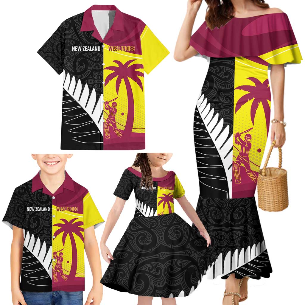 New Zealand and West Indies Cricket Custom Family Matching Mermaid Dress and Hawaiian Shirt Black Cap Windies Together - Aussie Hoodie