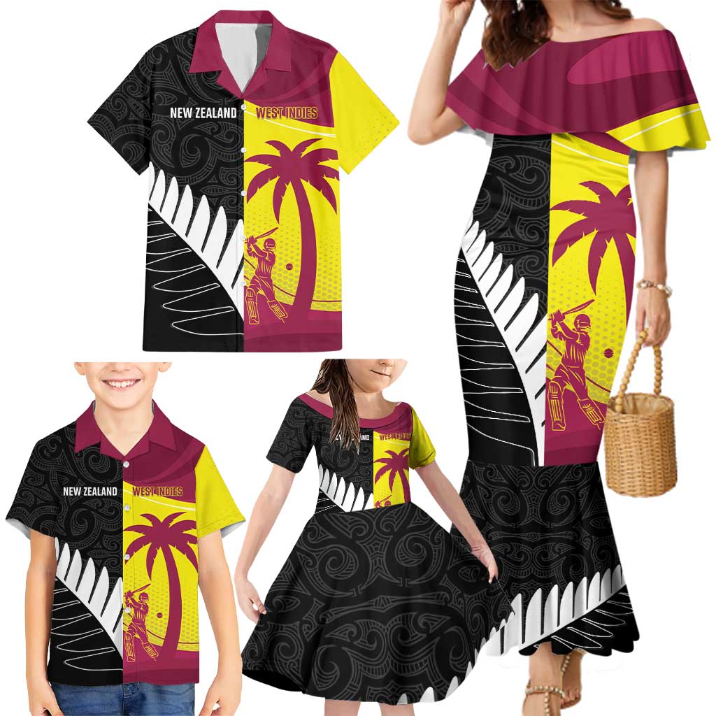 New Zealand and West Indies Cricket Custom Family Matching Mermaid Dress and Hawaiian Shirt Black Cap Windies Together - Aussie Hoodie