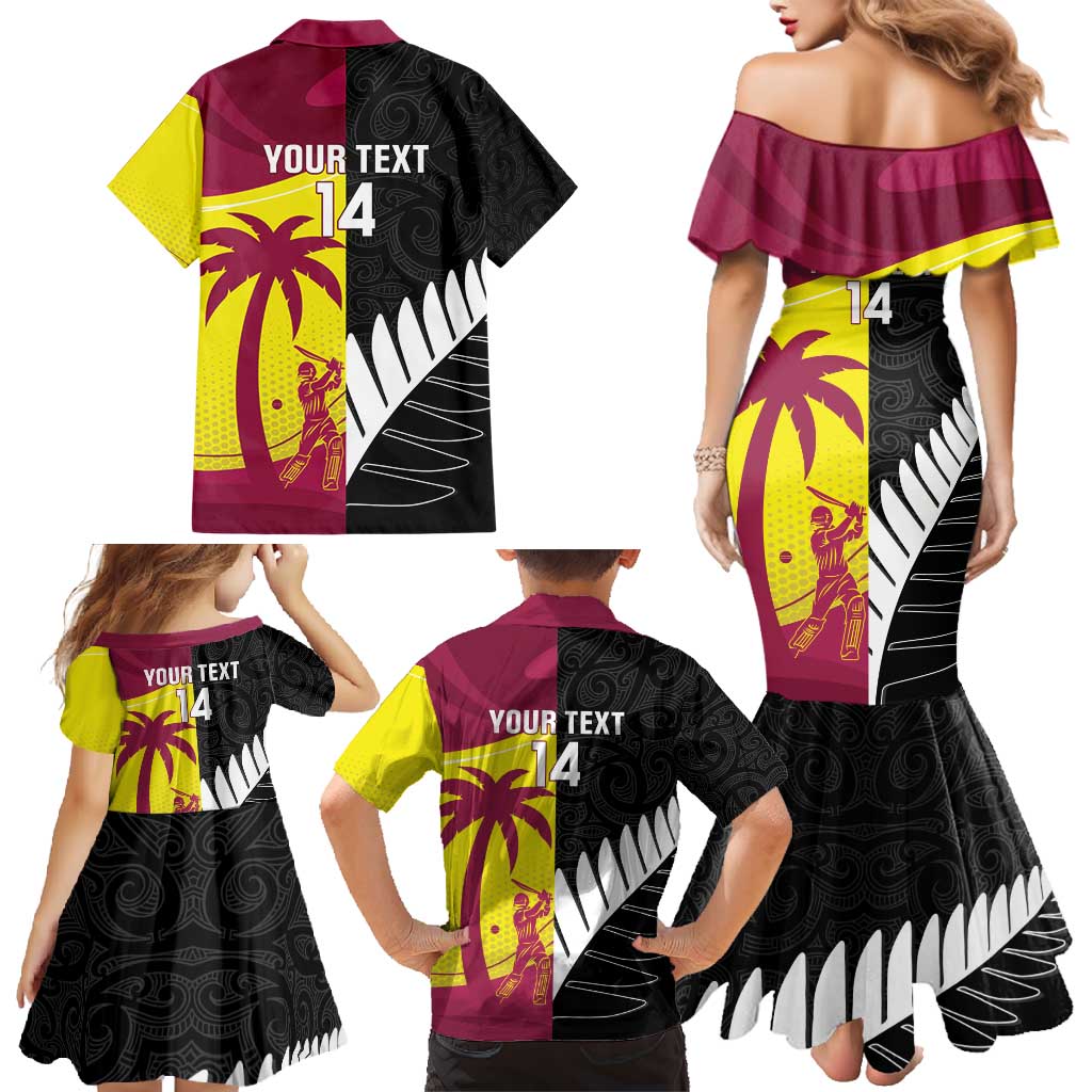 New Zealand and West Indies Cricket Custom Family Matching Mermaid Dress and Hawaiian Shirt Black Cap Windies Together - Aussie Hoodie