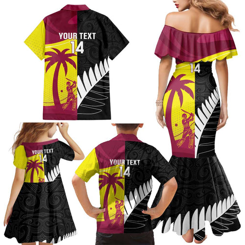 New Zealand and West Indies Cricket Custom Family Matching Mermaid Dress and Hawaiian Shirt Black Cap Windies Together - Aussie Hoodie