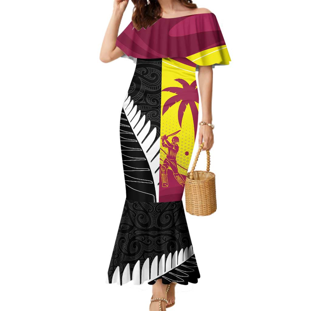 New Zealand and West Indies Cricket Custom Family Matching Mermaid Dress and Hawaiian Shirt Black Cap Windies Together - Aussie Hoodie