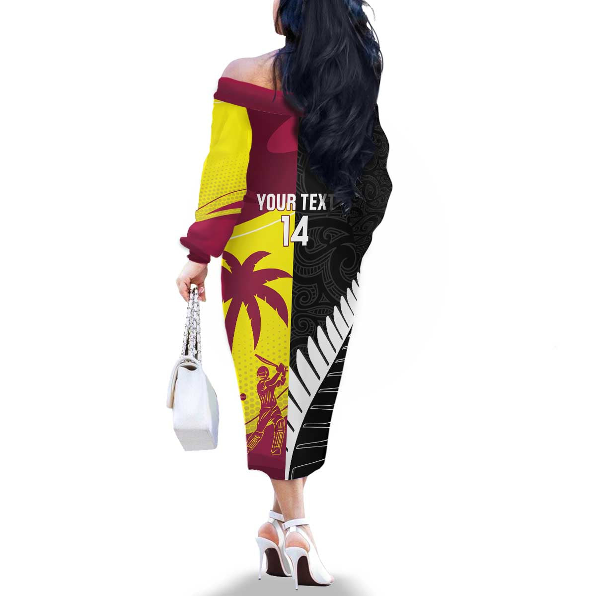 New Zealand and West Indies Cricket Custom Family Matching Off The Shoulder Long Sleeve Dress and Hawaiian Shirt Black Cap Windies Together - Aussie Hoodie