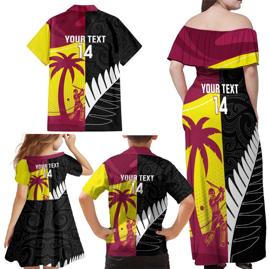 New Zealand and West Indies Cricket Custom Family Matching Off Shoulder Maxi Dress and Hawaiian Shirt Black Cap Windies Together - Aussie Hoodie