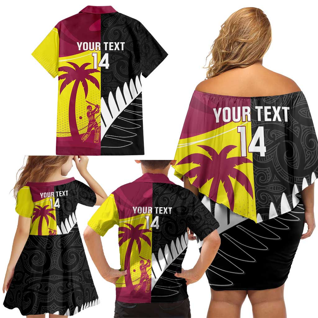 New Zealand and West Indies Cricket Custom Family Matching Off Shoulder Short Dress and Hawaiian Shirt Black Cap Windies Together - Aussie Hoodie