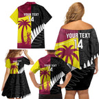 New Zealand and West Indies Cricket Custom Family Matching Off Shoulder Short Dress and Hawaiian Shirt Black Cap Windies Together - Aussie Hoodie