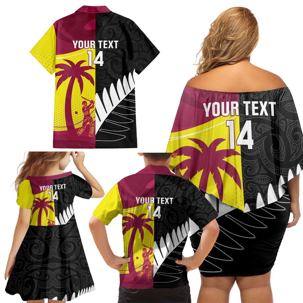 New Zealand and West Indies Cricket Custom Family Matching Off Shoulder Short Dress and Hawaiian Shirt Black Cap Windies Together - Aussie Hoodie