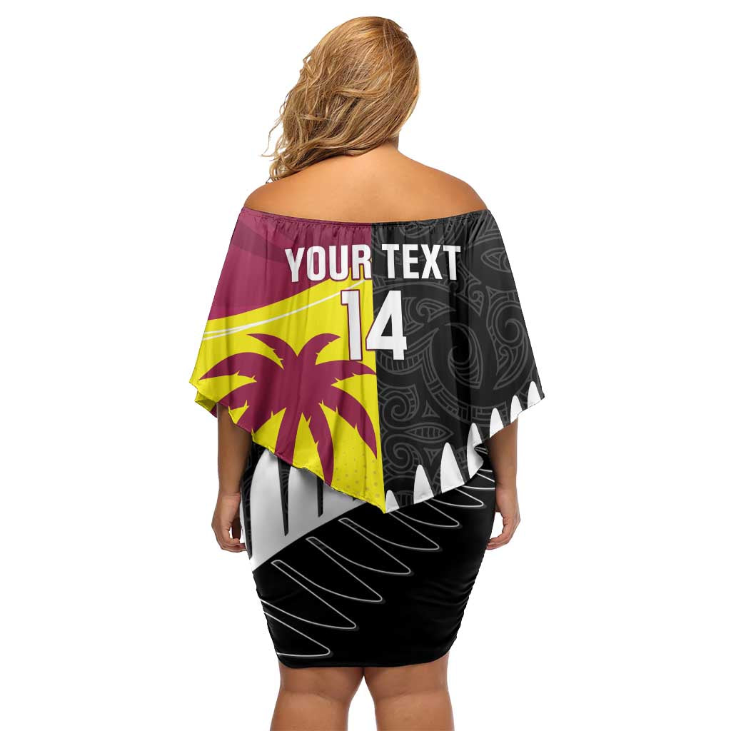 New Zealand and West Indies Cricket Custom Family Matching Off Shoulder Short Dress and Hawaiian Shirt Black Cap Windies Together - Aussie Hoodie