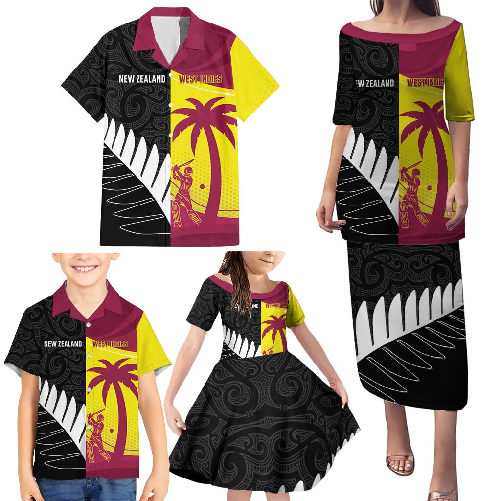 New Zealand and West Indies Cricket Custom Family Matching Puletasi and Hawaiian Shirt Black Cap Windies Together - Aussie Hoodie