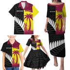 New Zealand and West Indies Cricket Custom Family Matching Puletasi and Hawaiian Shirt Black Cap Windies Together - Aussie Hoodie