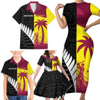 New Zealand and West Indies Cricket Custom Family Matching Short Sleeve Bodycon Dress and Hawaiian Shirt Black Cap Windies Together - Aussie Hoodie