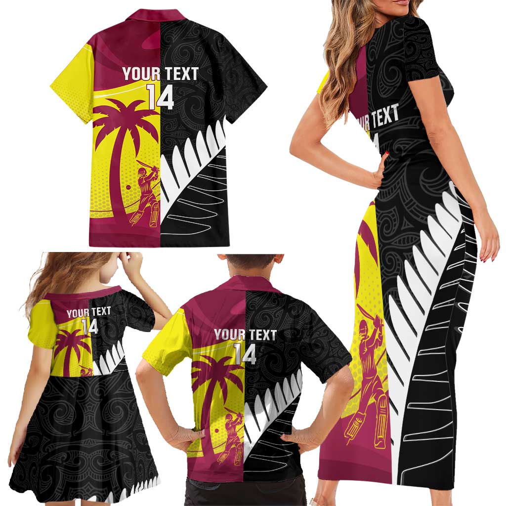 New Zealand and West Indies Cricket Custom Family Matching Short Sleeve Bodycon Dress and Hawaiian Shirt Black Cap Windies Together - Aussie Hoodie