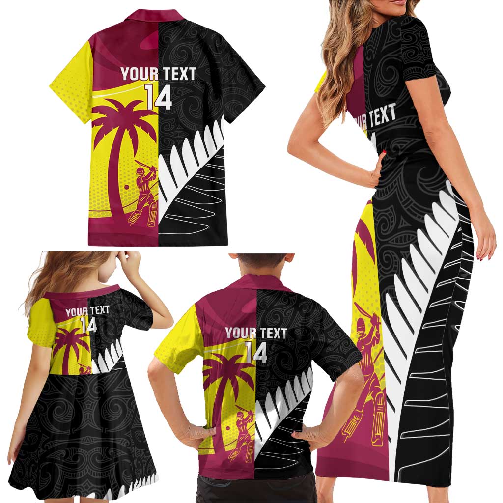 New Zealand and West Indies Cricket Custom Family Matching Short Sleeve Bodycon Dress and Hawaiian Shirt Black Cap Windies Together - Aussie Hoodie