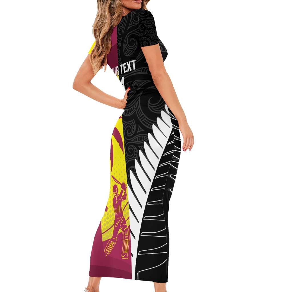 New Zealand and West Indies Cricket Custom Family Matching Short Sleeve Bodycon Dress and Hawaiian Shirt Black Cap Windies Together - Aussie Hoodie