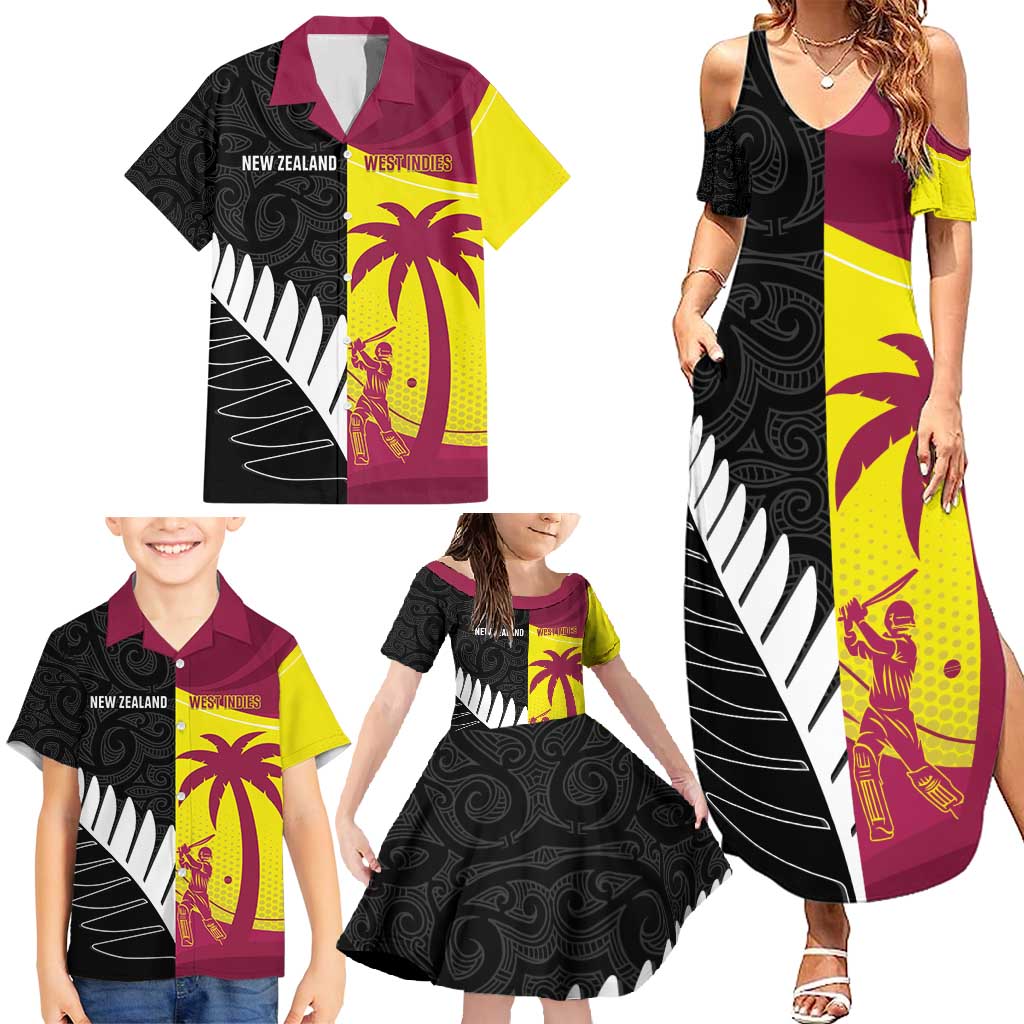 New Zealand and West Indies Cricket Custom Family Matching Summer Maxi Dress and Hawaiian Shirt Black Cap Windies Together - Aussie Hoodie