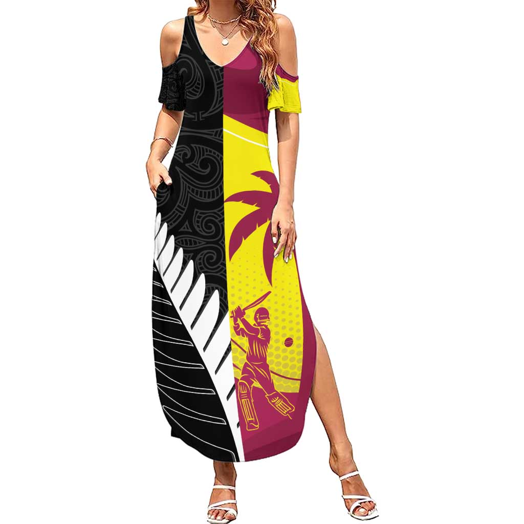 New Zealand and West Indies Cricket Custom Family Matching Summer Maxi Dress and Hawaiian Shirt Black Cap Windies Together - Aussie Hoodie