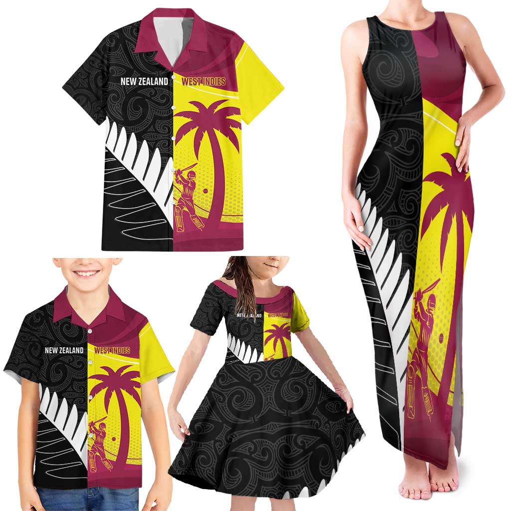 New Zealand and West Indies Cricket Custom Family Matching Tank Maxi Dress and Hawaiian Shirt Black Cap Windies Together - Aussie Hoodie