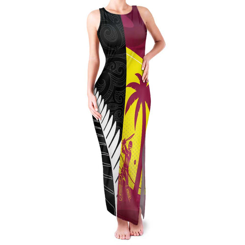 New Zealand and West Indies Cricket Custom Family Matching Tank Maxi Dress and Hawaiian Shirt Black Cap Windies Together - Aussie Hoodie