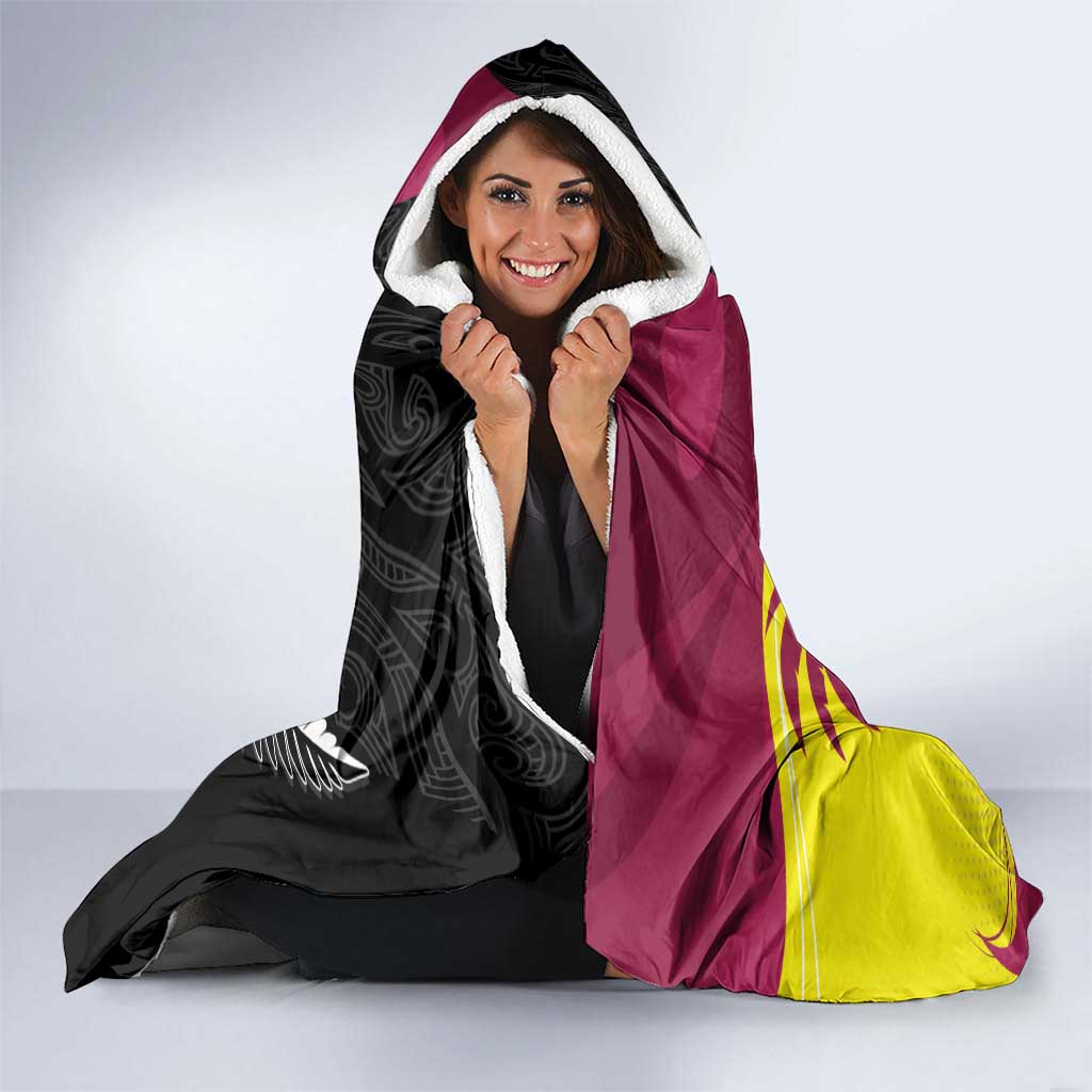 New Zealand and West Indies Cricket Custom Hooded Blanket Black Cap Windies Together - Aussie Hoodie