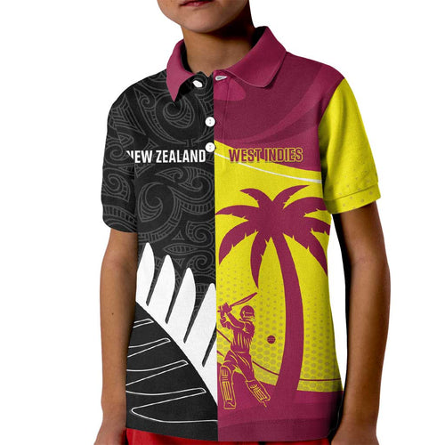 New Zealand and West Indies Cricket Custom Kid Polo Shirt Black Cap Windies Together - Aussie Hoodie