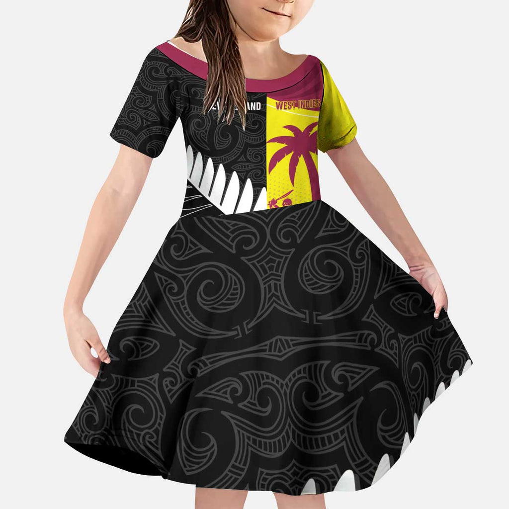 New Zealand and West Indies Cricket Custom Kid Short Sleeve Dress Black Cap Windies Together - Aussie Hoodie