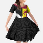 New Zealand and West Indies Cricket Custom Kid Short Sleeve Dress Black Cap Windies Together - Aussie Hoodie
