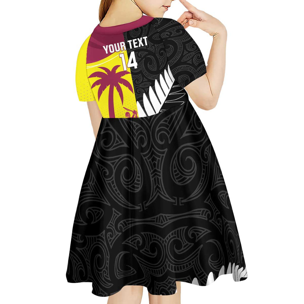 New Zealand and West Indies Cricket Custom Kid Short Sleeve Dress Black Cap Windies Together - Aussie Hoodie