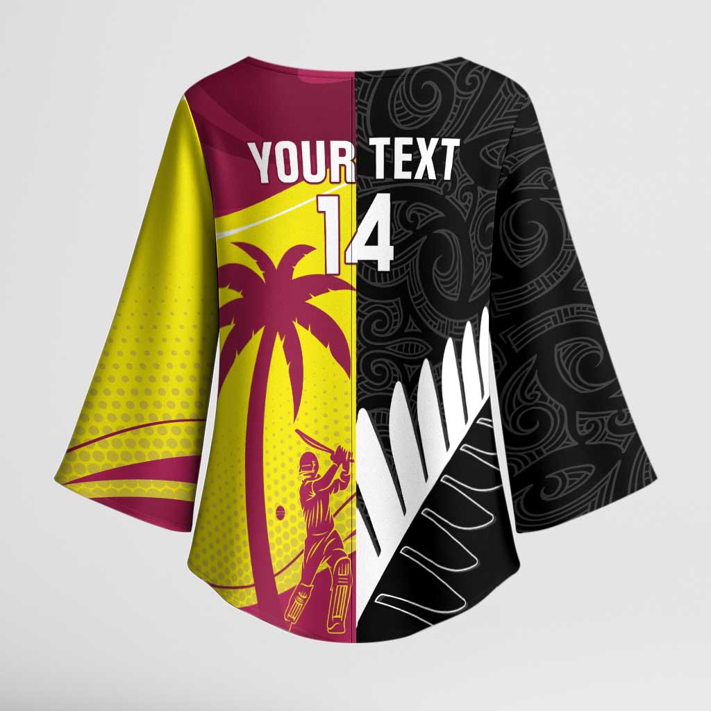 New Zealand and West Indies Cricket Custom Kimono Sleeve Blouse Black Cap Windies Together - Aussie Hoodie