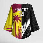 New Zealand and West Indies Cricket Custom Kimono Sleeve Blouse Black Cap Windies Together - Aussie Hoodie