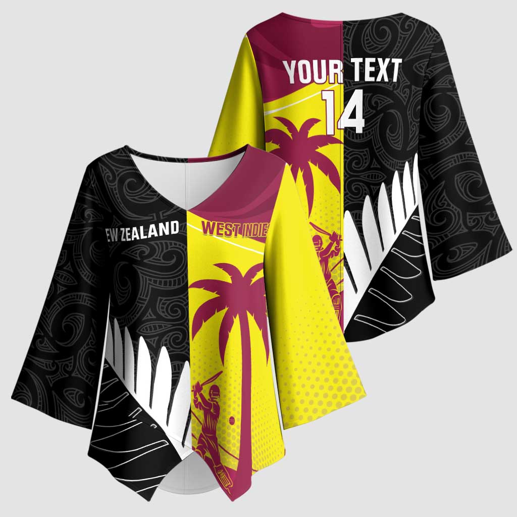 New Zealand and West Indies Cricket Custom Kimono Sleeve Blouse Black Cap Windies Together - Aussie Hoodie