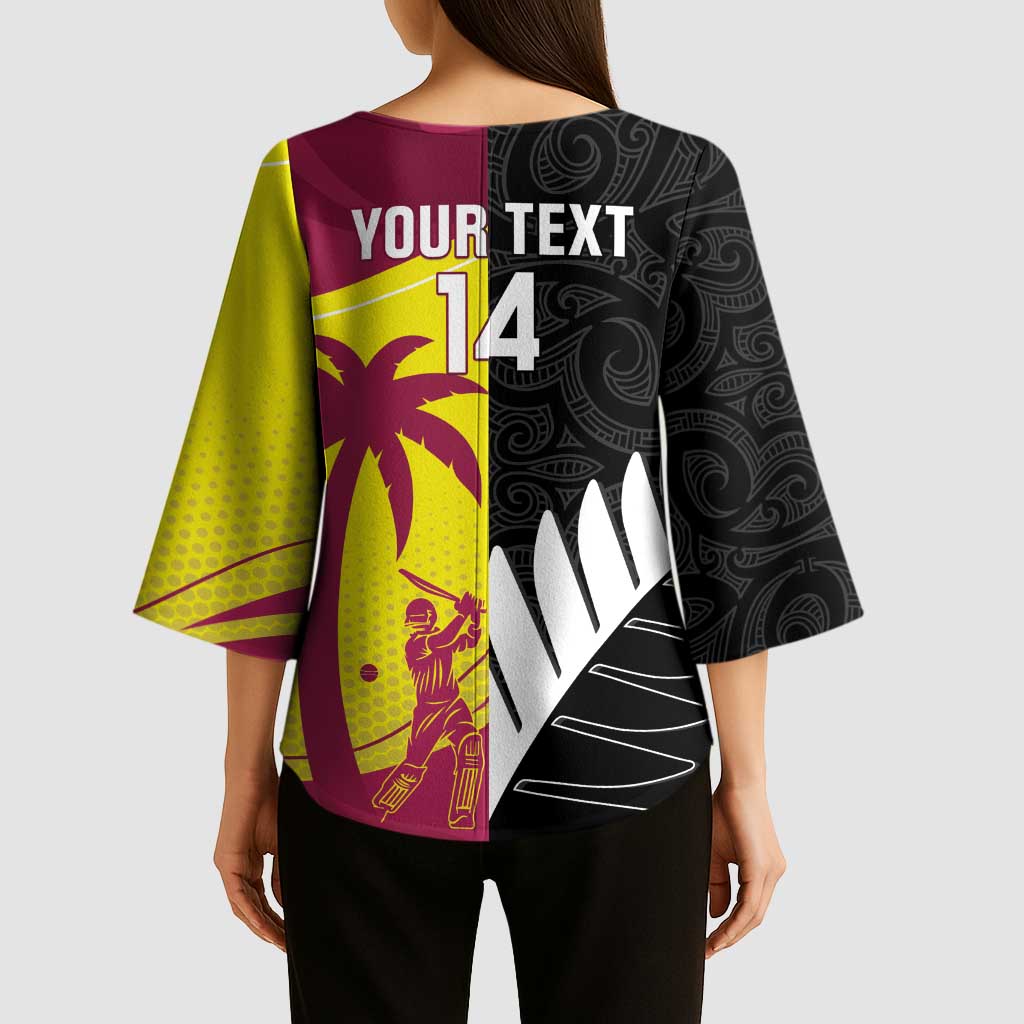 New Zealand and West Indies Cricket Custom Kimono Sleeve Blouse Black Cap Windies Together - Aussie Hoodie