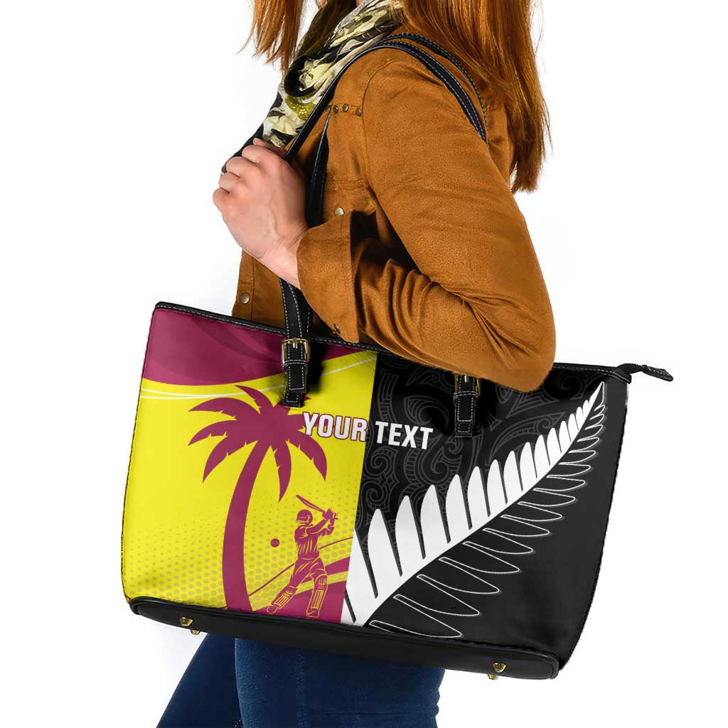 New Zealand and West Indies Cricket Custom Leather Tote Bag Black Cap Windies Together - Aussie Hoodie