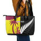 New Zealand and West Indies Cricket Custom Leather Tote Bag Black Cap Windies Together - Aussie Hoodie