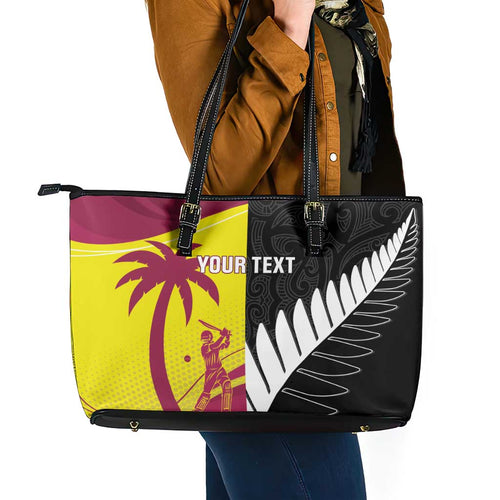 New Zealand and West Indies Cricket Custom Leather Tote Bag Black Cap Windies Together - Aussie Hoodie