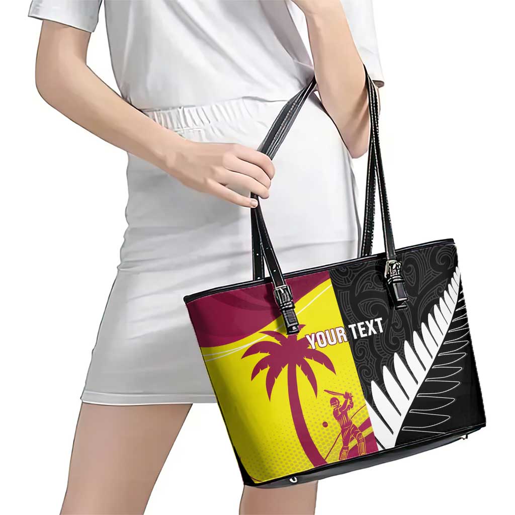 New Zealand and West Indies Cricket Custom Leather Tote Bag Black Cap Windies Together - Aussie Hoodie