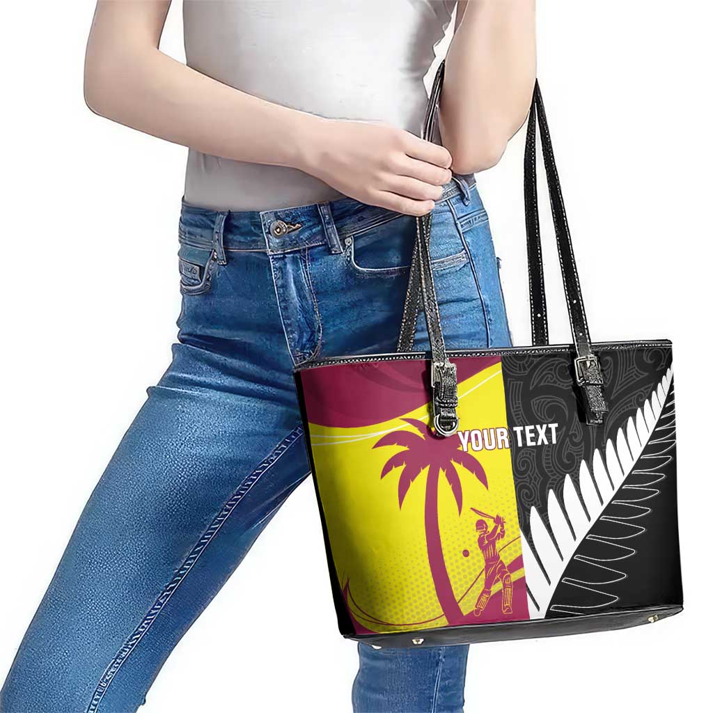 New Zealand and West Indies Cricket Custom Leather Tote Bag Black Cap Windies Together - Aussie Hoodie