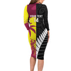 New Zealand and West Indies Cricket Custom Long Sleeve Bodycon Dress Black Cap Windies Together - Aussie Hoodie