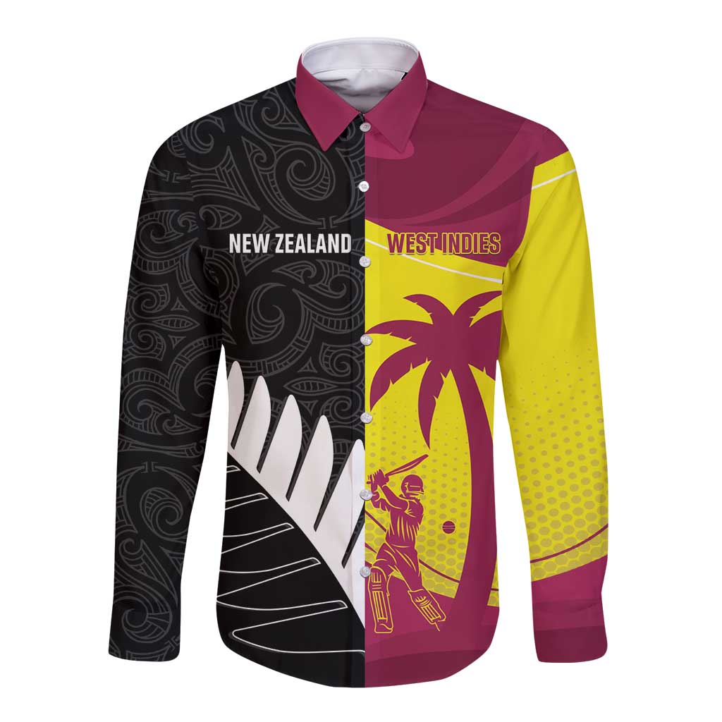 New Zealand and West Indies Cricket Custom Long Sleeve Button Shirt Black Cap Windies Together - Aussie Hoodie