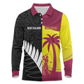 New Zealand and West Indies Cricket Custom Long Sleeve Polo Shirt Black Cap Windies Together - Aussie Hoodie