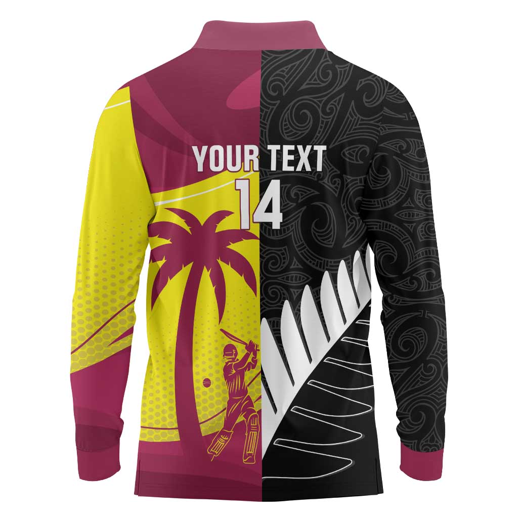 New Zealand and West Indies Cricket Custom Long Sleeve Polo Shirt Black Cap Windies Together - Aussie Hoodie
