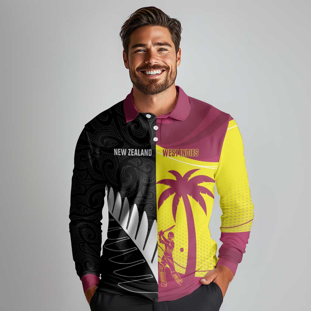New Zealand and West Indies Cricket Custom Long Sleeve Polo Shirt Black Cap Windies Together - Aussie Hoodie