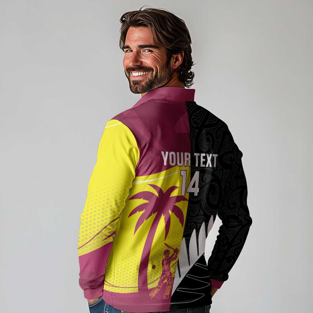 New Zealand and West Indies Cricket Custom Long Sleeve Polo Shirt Black Cap Windies Together - Aussie Hoodie