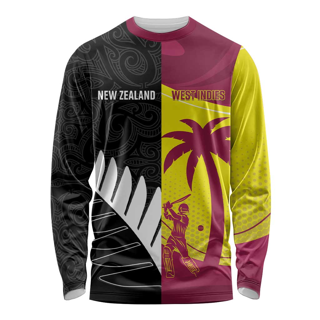 New Zealand and West Indies Cricket Custom Long Sleeve Shirt Black Cap Windies Together - Aussie Hoodie